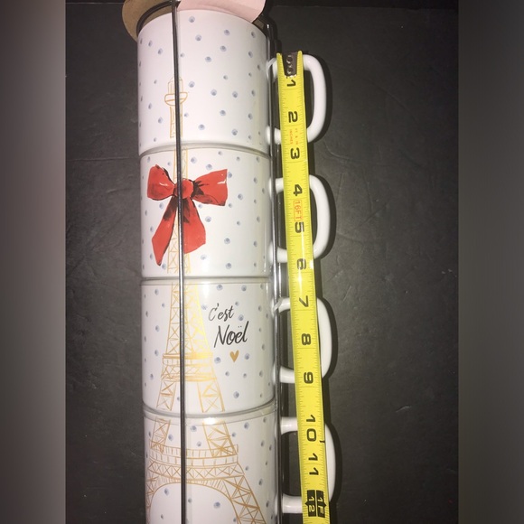 Stacking  Eiffel Tower Coffee Mug Set of 4 with Silver Metal Rack Carly & Rose - Picture 8 of 9